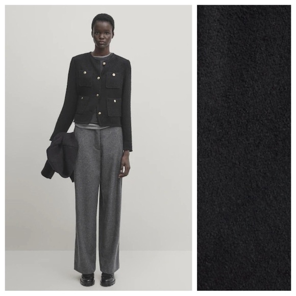 NWT. Massimo Dutti Black Textured Cropped Jacket with Four Pockets. Size M. - Picture 1 of 14